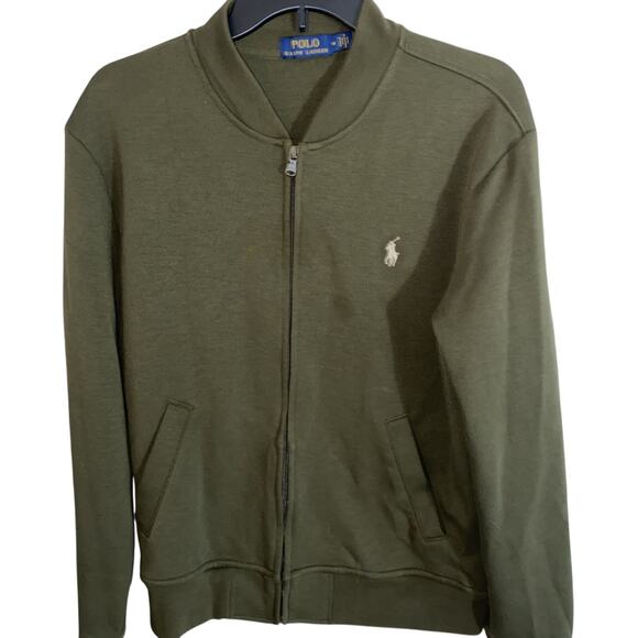 Polo Ralph Lauren Men's Double Knit Bomber Jacket Size M Olive Green Long Sleeve - Picture 1 of 6